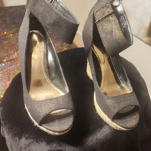 new Jennifer Lopez espadrilles black 6 1/2  wedge shoes sandal